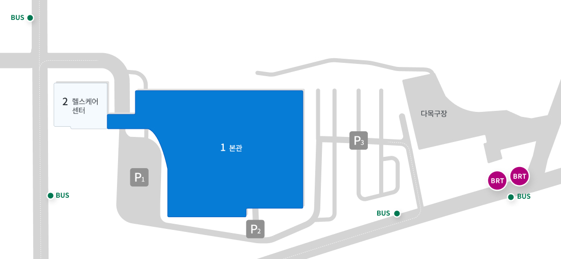 전체 지도 중 본관 위치가 하이라이트된 이미지